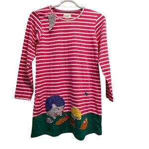 Hileelang‎ Kids Girls Pink White Stripe Hedgehog Applique Dress Size 8 Years